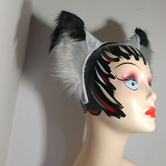 Gray Black Furry Fox Ears Headband Earmuffs Cosplay Costume Accessory - Picture 5 of 7